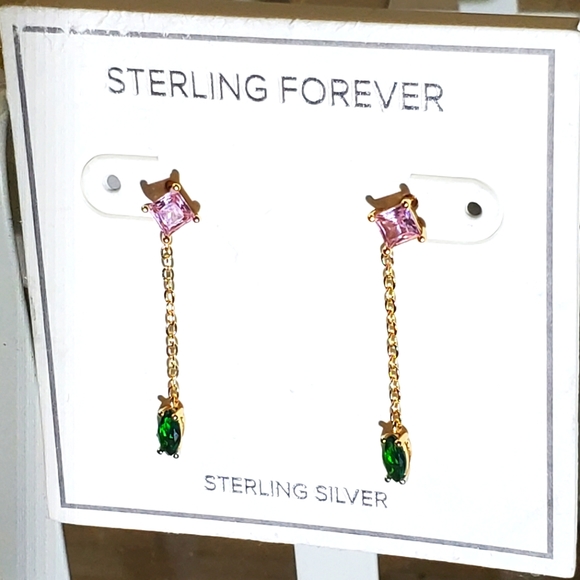 14k gold plated Sterling silver Polaris CZ Drop Earrings - Picture 4 of 4